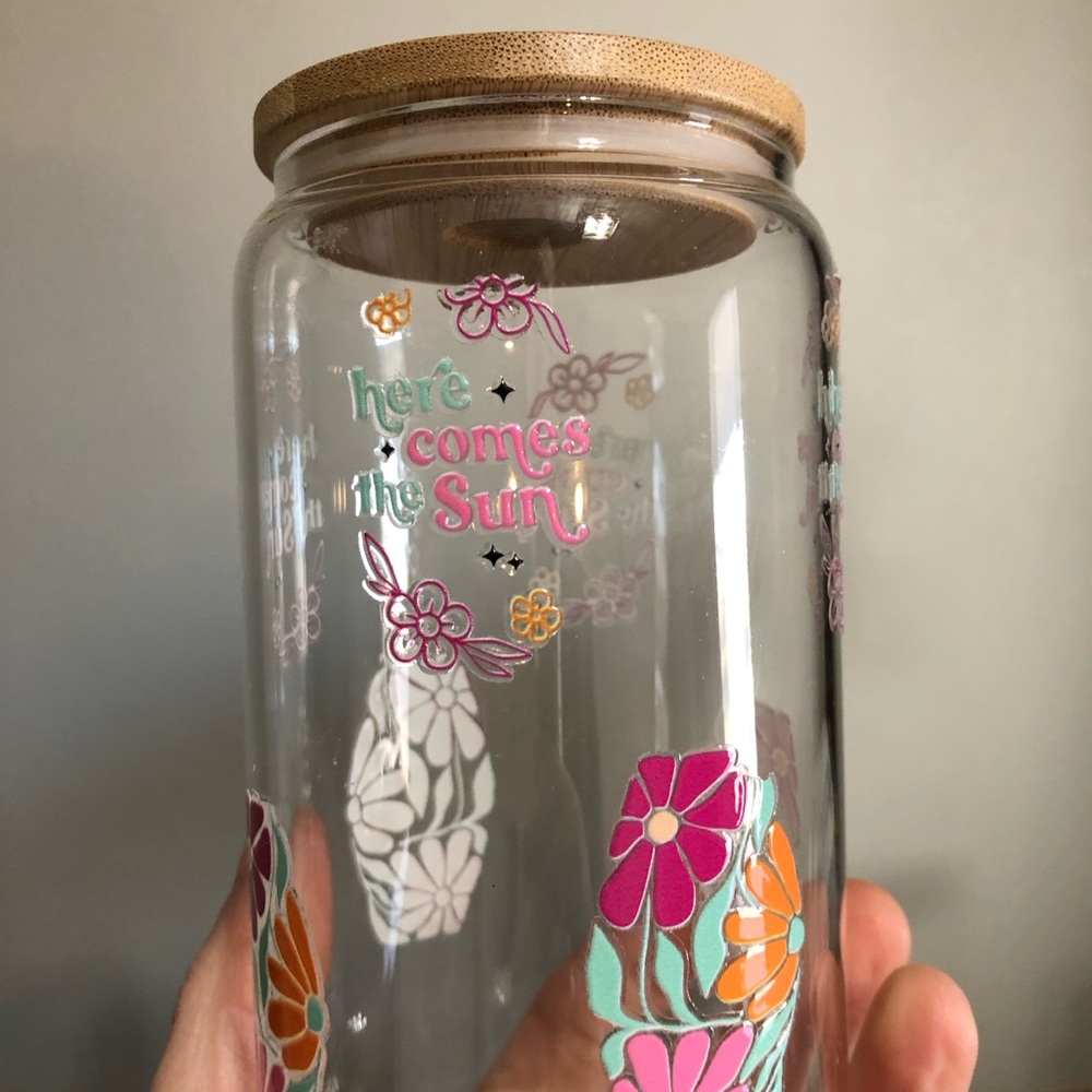 Floral Glass Jar with Bamboo Lid